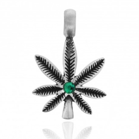 pendente in pewter foglia di marijana con pietra verde