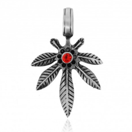 pendente in pewter foglia di marijana con pietra rossa