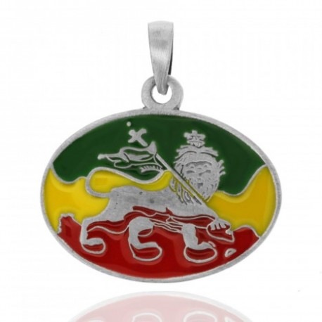 pendente in pewter leone rasta con bandiera