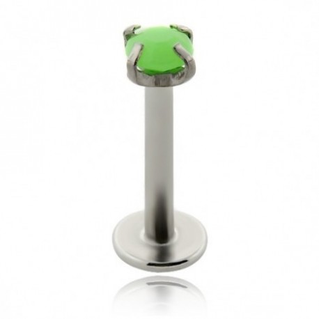 labret in acciaio chirurgico con pietra verde in acrilico neon dm 1.2 mm lunghezza 8mm