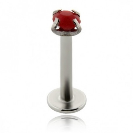 labret in acciaio chirurgico con pietra rosso in acrilico neon dm 1.2 mm lunghezza 8mm